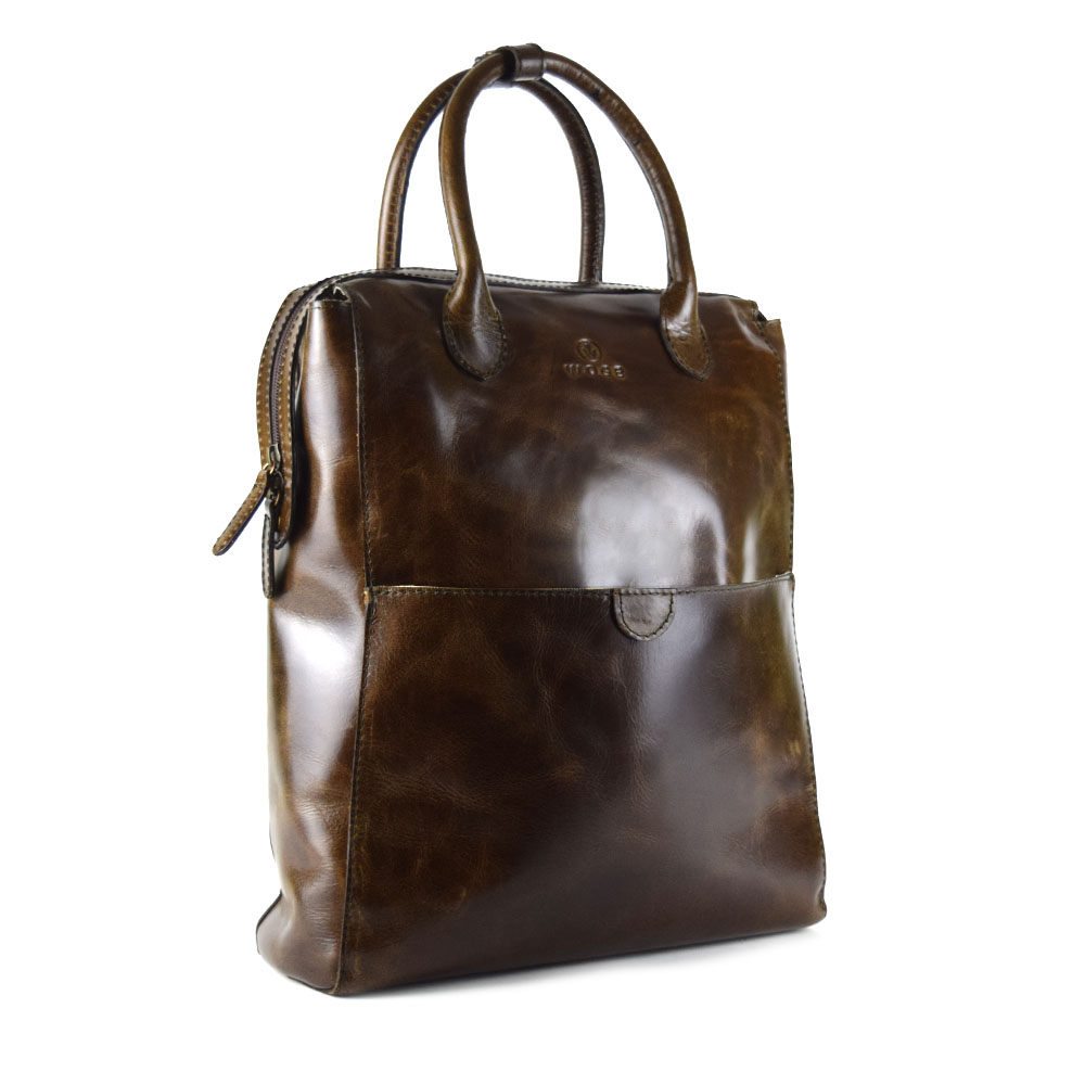 Backpack convertible a bolso de mano dama 100% piel - color chocolate