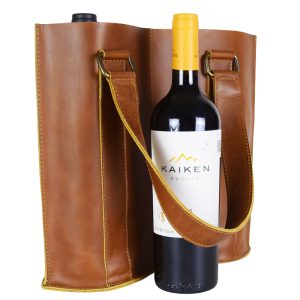 Portabotellas doble - Wine Caddy para transportar cómodo y seguro sus botellas - 100% piel genuina color miel