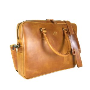 Portafolio liso para laptop - 100% piel genuina color miel