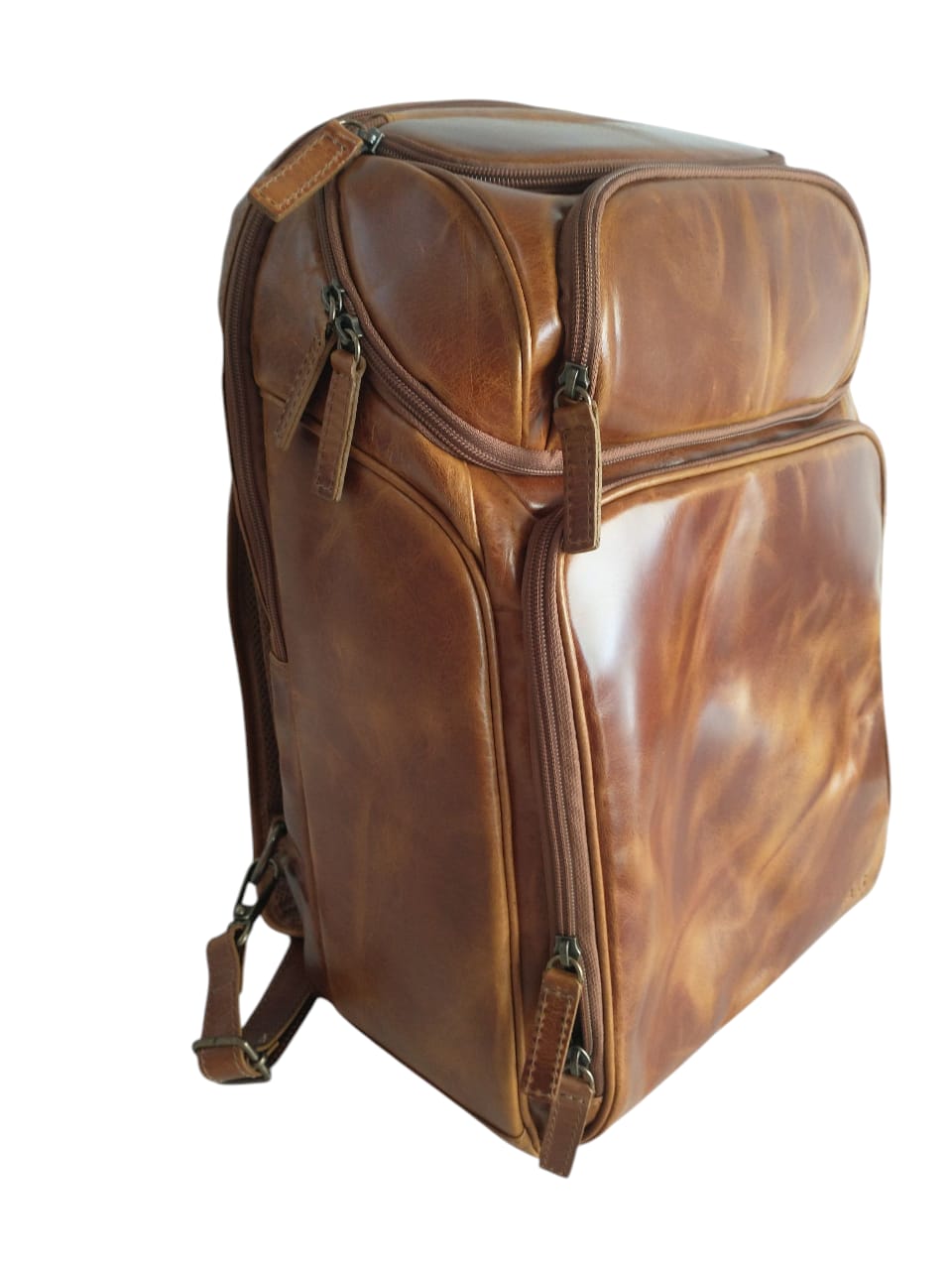 Backpack de viaje XL 100% piel pull up miel+ estuche gratis!! - Imagen 3